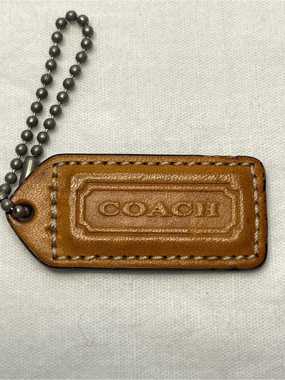 Coach Tan Leather Hang Tag Keychain with Ball Chain
